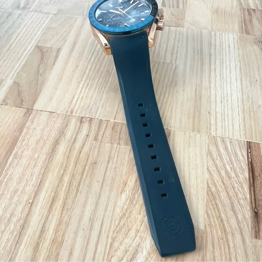 Benyar mens navy blue rose gold tone chronograph watch NEW BATTERY
